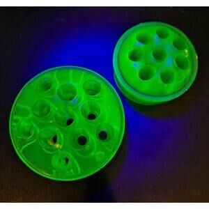 Two Uranium Glass Flower Frogs Vaseline Glass UV Reactive